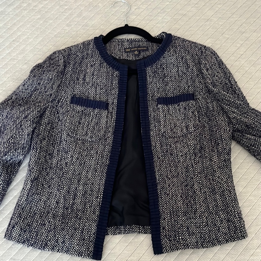 BROOKS BROTHERS Navy Textured Ribbon Trim Wool Blend Blazer Size 6